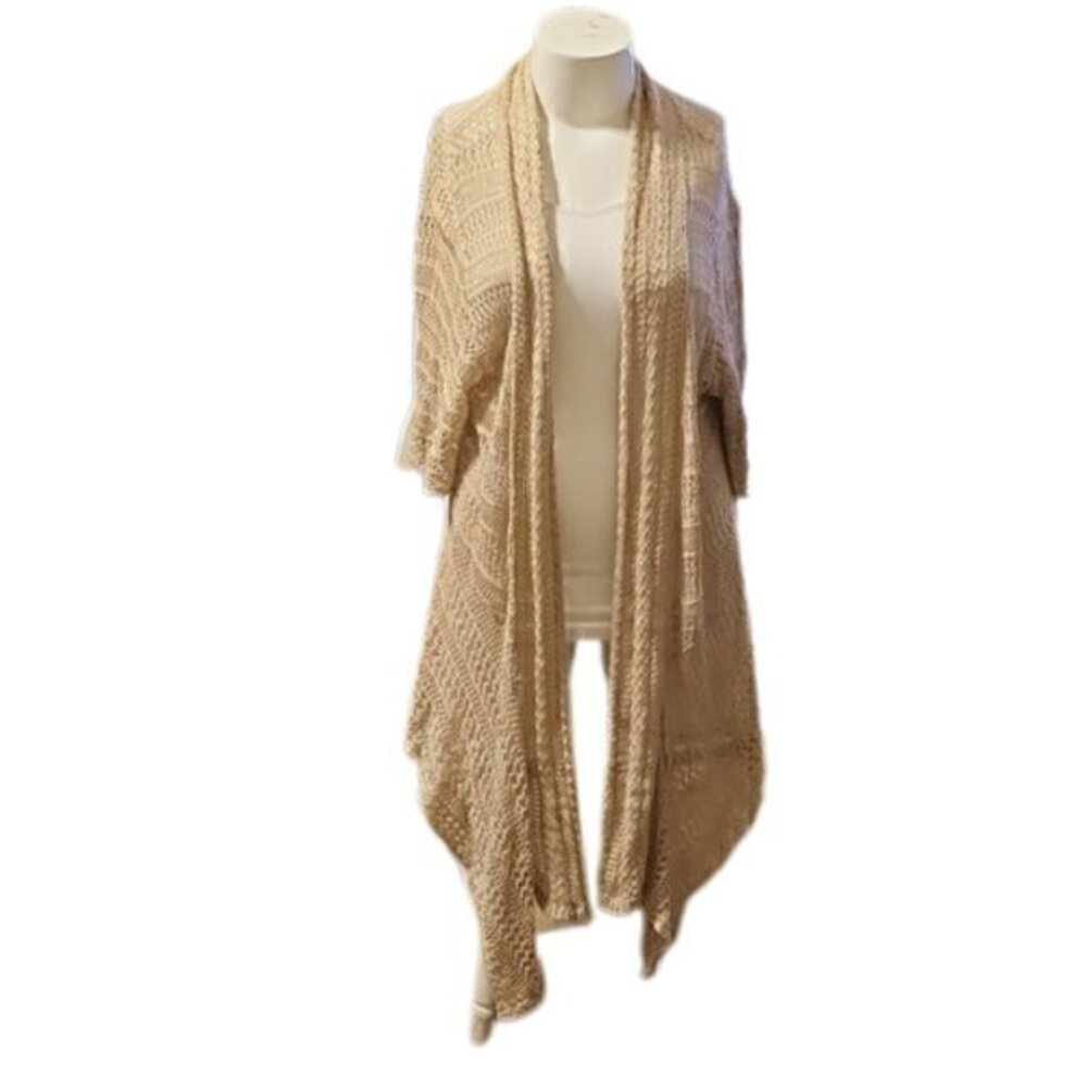[Dressbarn] Tan Crochet Open Waterfall Cardigan - Size 2X